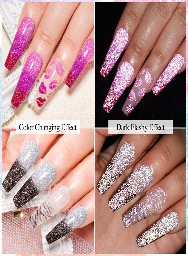 MSRUIOO Color Changing Reflective Gel Nail Polish, Temperature Color Change Glitter Gel Polish, Diamond Glitter Silver Pink Purple - Image 4
