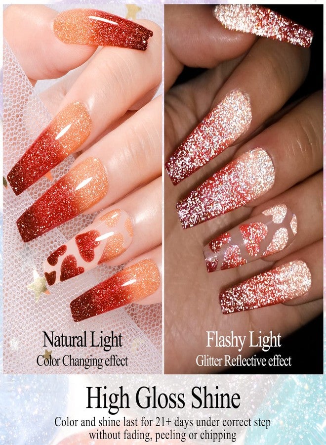 MSRUIOO Color Changing Reflective Gel Nail Polish, Temperature Color Change Glitter Gel Polish, Diamond Glitter Silver Pink Purple - Image 5