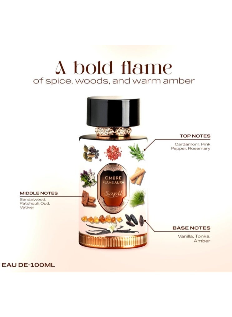 Sapil Ombre Flame Aura Eau De Parfum 100ml, Affordable Luxury Perfume, Luxurious Fragrance with Spiced Oud Top Notes, Bold Blend Perfumes for Men and Women - Image 2