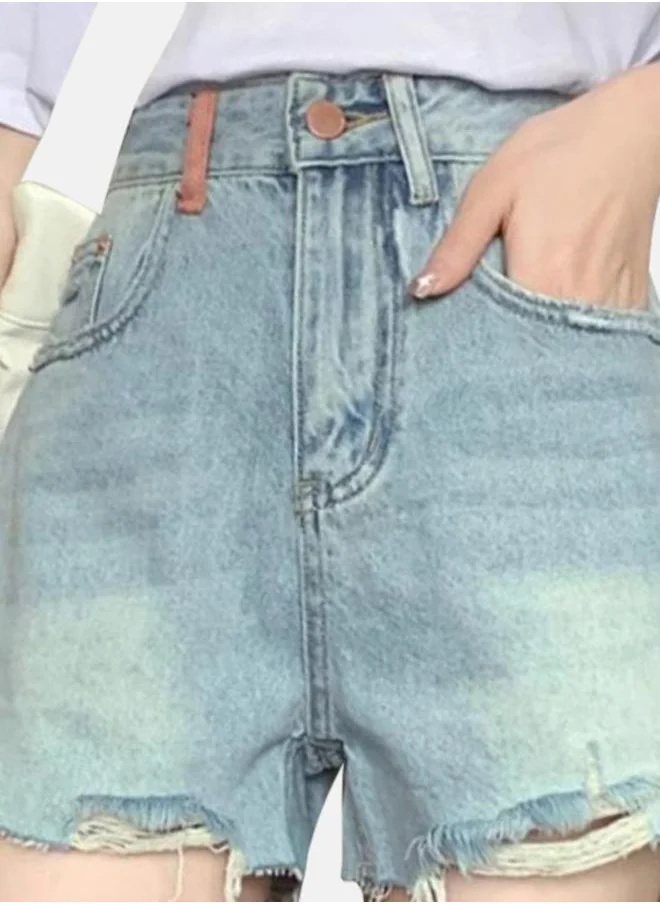 YUNIQEE Blue Slim Fit High-Rise Denim Shorts