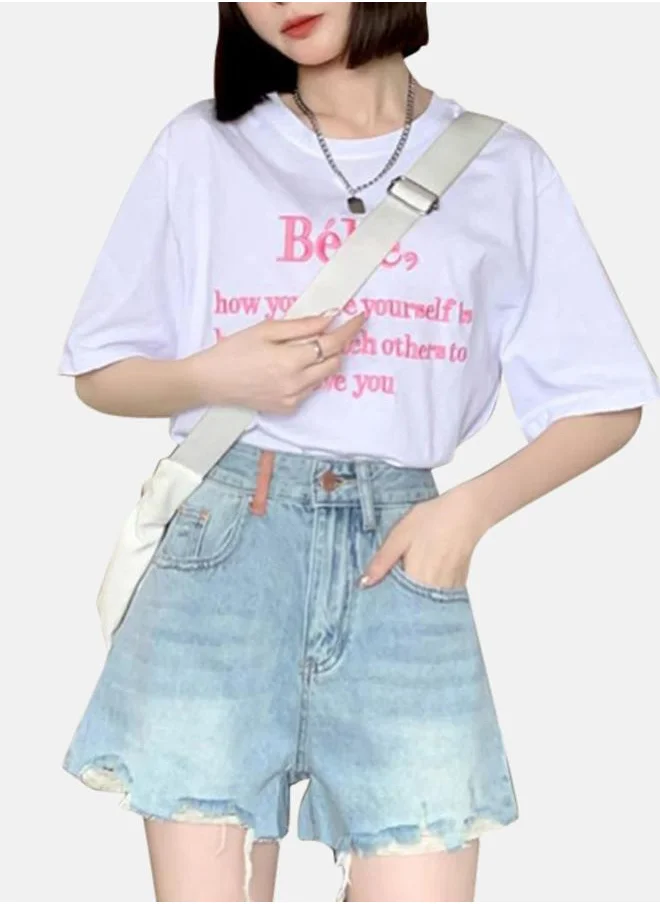 YUNIQEE Blue Slim Fit High-Rise Denim Shorts