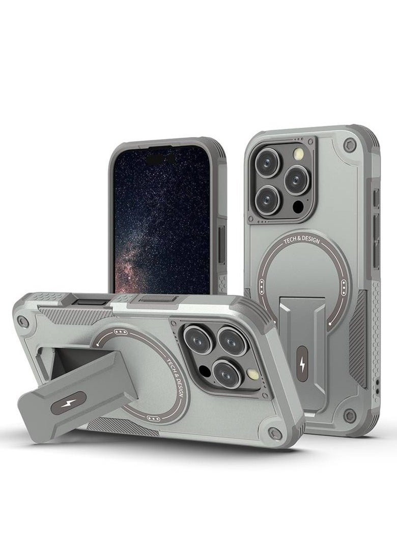 TWEGGON iPhone 16 Pro Case Armor Magsafe Holder PC Hybrid TPU Phone Case for Apple iPhone 16 Pro Natural Titanium  - Image 1