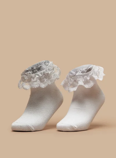Little Missy Solid Socks with Frill Detail - Set of 2