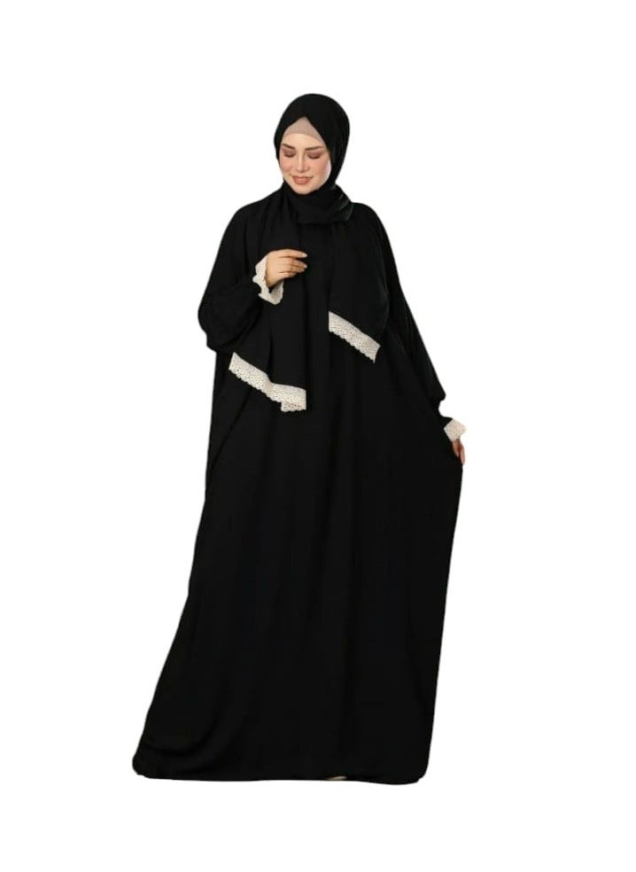 Generic - Women's prayer and going out scarf with attached scarf - viscose material - black color - one size - Image 1