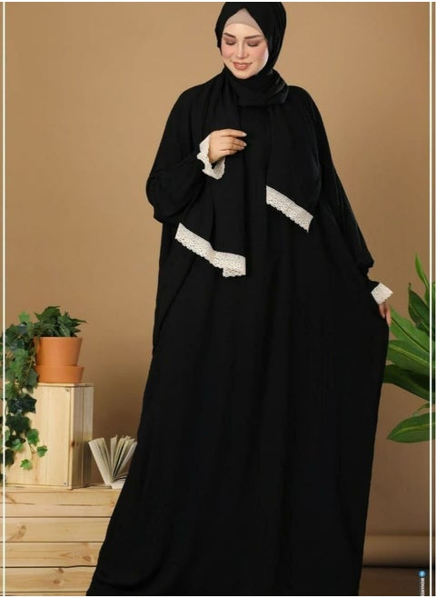 Women's prayer and going out scarf with attached scarf - viscose material - black color - one size