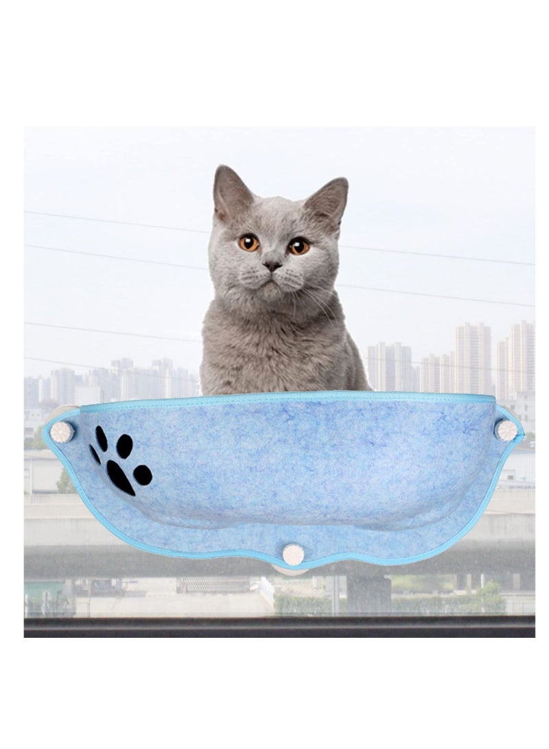 SYOSI Cat Window Bed Felt Kitty Sill Hammock Hanging Pet Resting Seat with Suction Cups Plush Mat Cat Window Perch Space Saving for Indoor Cats Kittens Blue  - Image 1