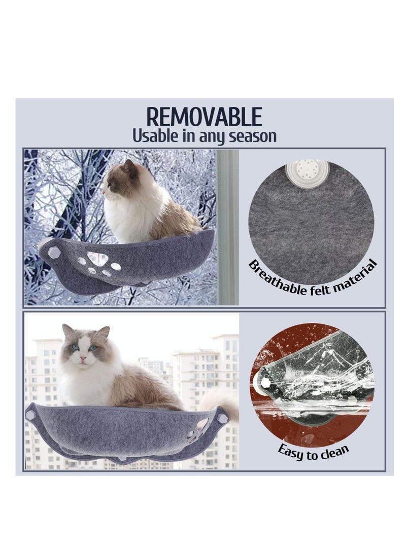 SYOSI Cat Window Bed Felt Kitty Sill Hammock Hanging Pet Resting Seat with Suction Cups Plush Mat Cat Window Perch Space Saving for Indoor Cats Kittens Blue  - Image 2