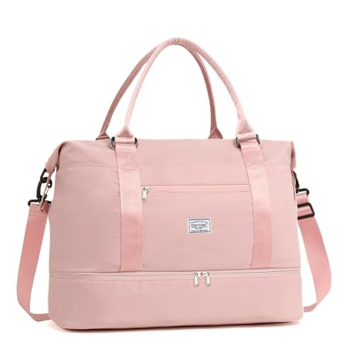 TANTOMI Travel Duffle Bag for Women Personal Item Travel Bag with Shoes Compartment Weekender Overnight Bag Carry On Duffle Bag Tote Gym Bag for Travel Sports Hospital Dance Pink - Image 1