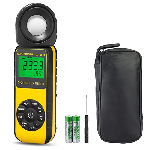 AOPUTTRIVER Light Meters, AP-881D Lux Meter with Ambient Temperature（℃/℉）Measurer Light 0.01~400,000 Lux (0.01~40,000 FC), Luxmeter with 270º Rotated Sensor, Back Light, Data storag for Plants LED Indoor Lights - Image 1
