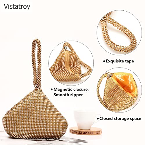 VISTATROY Women's Evening Bag Sparkly Rhinestone Purse Triangle Designer Chain Clutch Purse Bag Party Prom Wedding Purse - Image 3
