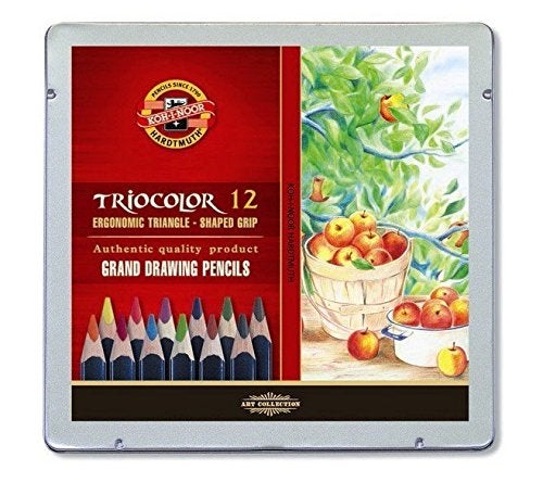 Koh-I-Noor Triocolor Artist's Quality Coloured Pencils - Set of 12 Assorted Colours in Tin Box - Image 1