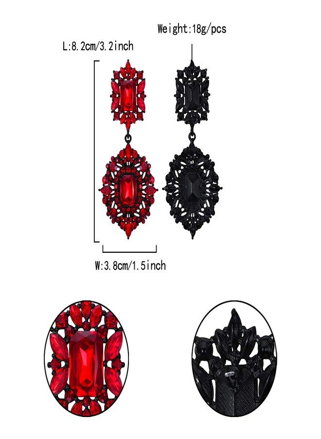 Flyonce Women's Crystal Wedding Art Deco Vintage Style Gatsby Chandelier Dangle Earrings Red - Image 5