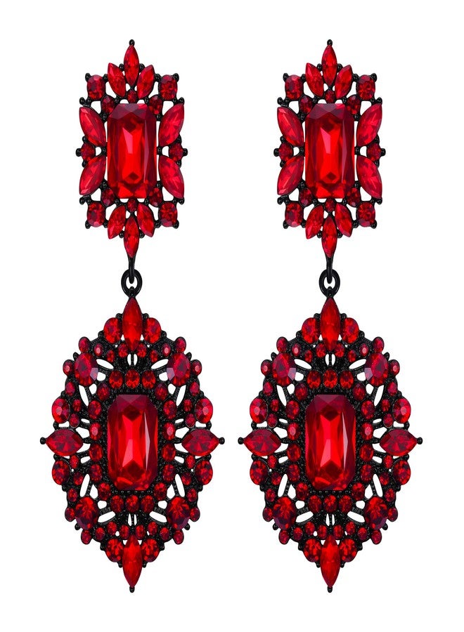 Flyonce Women's Crystal Wedding Art Deco Vintage Style Gatsby Chandelier Dangle Earrings Red - Image 1
