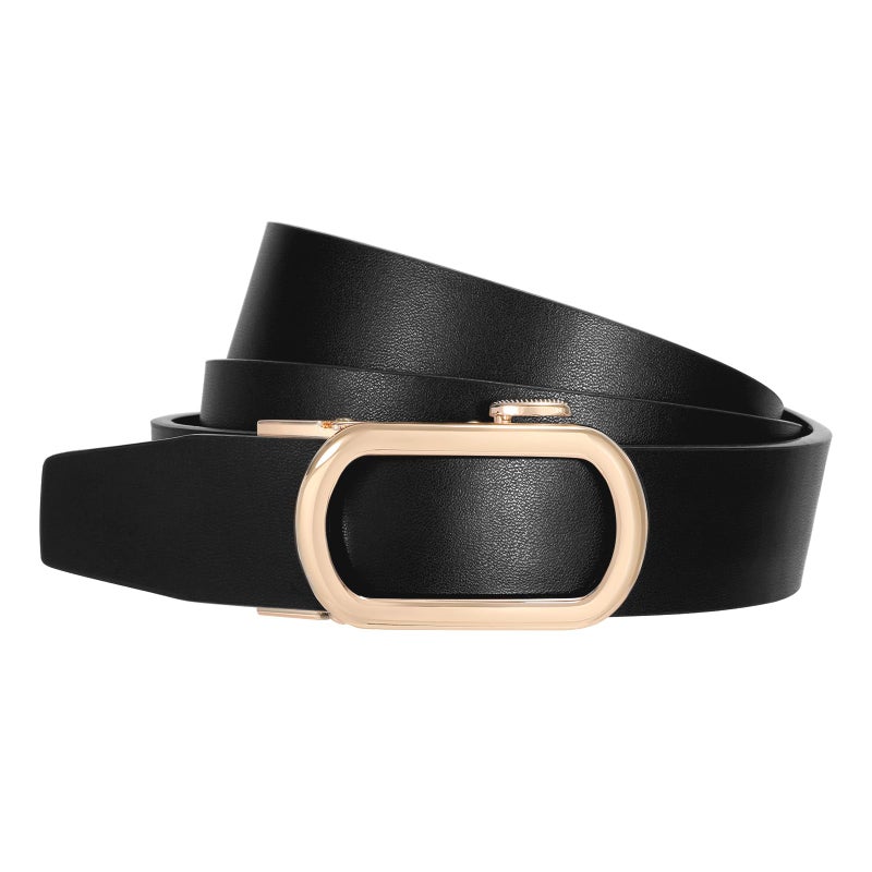 SUOSDEY Women Leather Ratchet Belt for Jeans Pants with Gold Automatic Sliding Buckle,Ladies Dress Belt,Width 1.2",black - Image 1