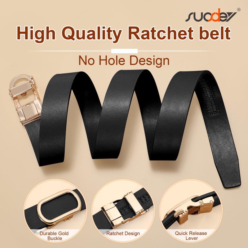 SUOSDEY Women Leather Ratchet Belt for Jeans Pants with Gold Automatic Sliding Buckle,Ladies Dress Belt,Width 1.2",black - Image 5