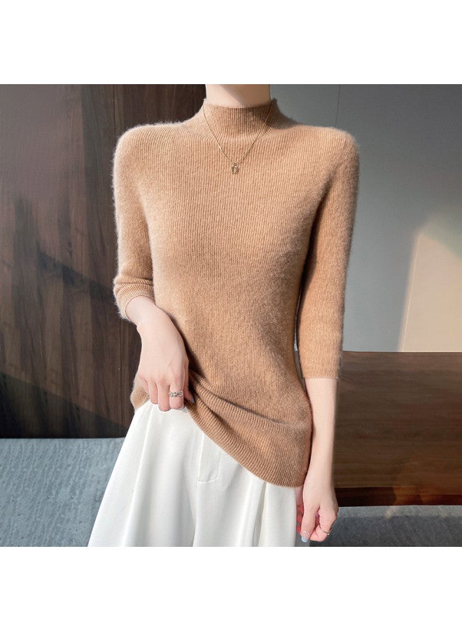 MIIOW Semi-Turtle Neck Short Sleeve One-Piece Knitwear For Women, Slim Fit, Versatile Pullover Top, Essential For Commuting And Fashion - Image 3