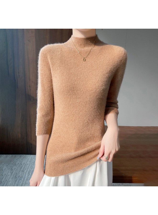 MIIOW Semi-Turtle Neck Short Sleeve One-Piece Knitwear For Women, Slim Fit, Versatile Pullover Top, Essential For Commuting And Fashion - Image 2