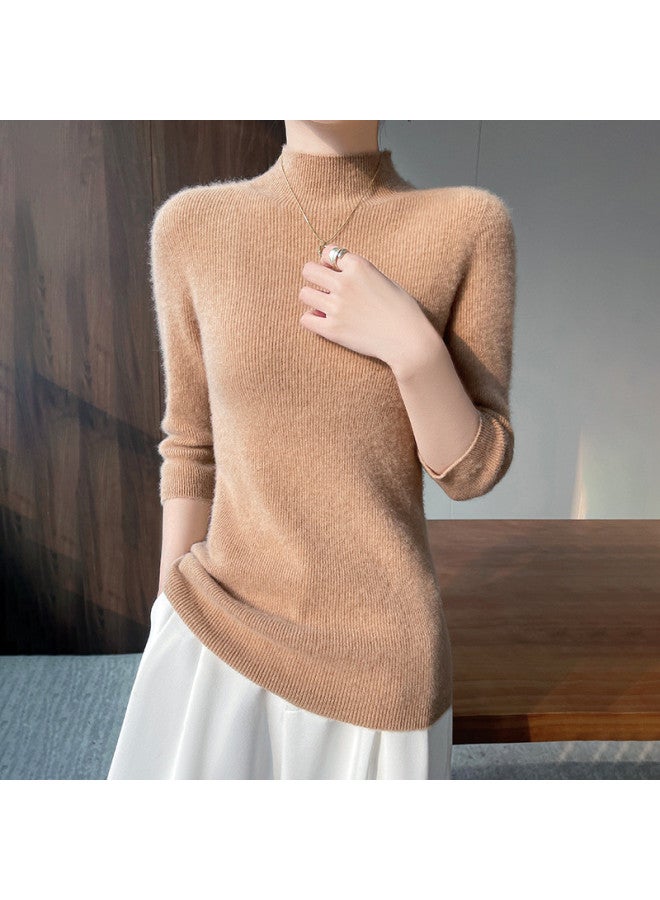 MIIOW Semi-Turtle Neck Short Sleeve One-Piece Knitwear For Women, Slim Fit, Versatile Pullover Top, Essential For Commuting And Fashion - Image 4