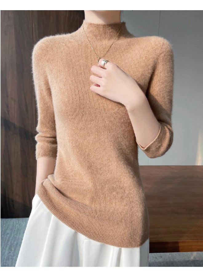 MIIOW Semi-Turtle Neck Short Sleeve One-Piece Knitwear For Women, Slim Fit, Versatile Pullover Top, Essential For Commuting And Fashion - Image 1