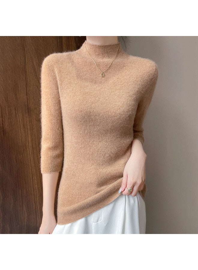 MIIOW Semi-Turtle Neck Short Sleeve One-Piece Knitwear For Women, Slim Fit, Versatile Pullover Top, Essential For Commuting And Fashion - Image 5