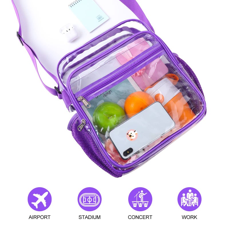 COVAX Clear Bag Stadium Approved, Clear Crossbody Messenger Shoulder Bag with Adjustable Strap for Concerts, Sports Events (Purple) - Image 5