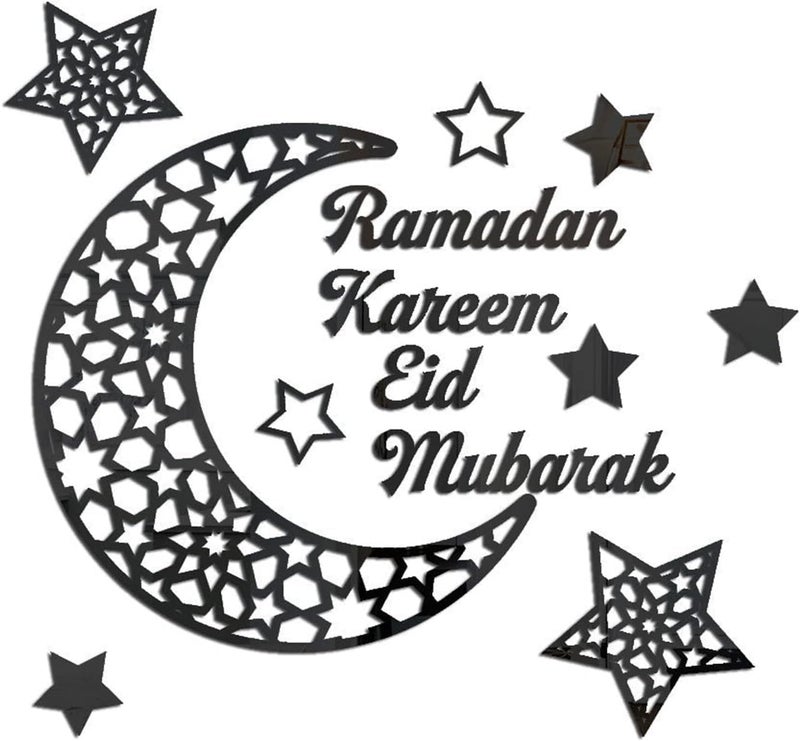 باينانت زينة رمضان للمنزل 2025 عيد أكريليك مبارك ملصقات حائط رمضان كريم لافتة هلال أسود زجاج نافذة ملصق مسجد إسلامي مسلم عيد الأضحى فن الديكور - Image 1