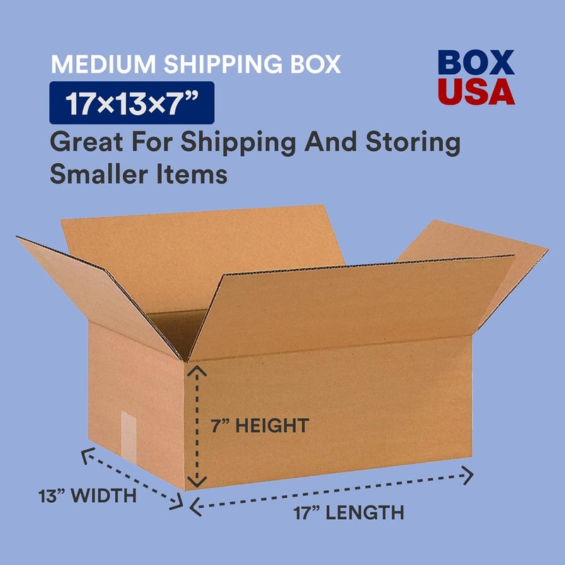 BOX USA صناديق الشحن 17"L × 13"W × 7"H، عبوة 25 صندوق متوسط من الكرتون المضلع للشحن، البريد، التعبئة، التغليف والتخزين - Image 2