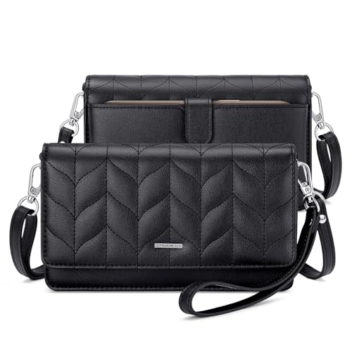 nuoku Women Small Crossbody Bag Cellphone Purse Wallet with RFID Card Slots 2 Straps Wristlet, D- Black - Image 1