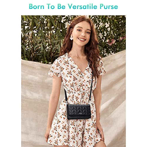 nuoku Women Small Crossbody Bag Cellphone Purse Wallet with RFID Card Slots 2 Straps Wristlet, D- Black - Image 2