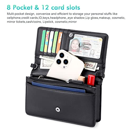 nuoku Women Small Crossbody Bag Cellphone Purse Wallet with RFID Card Slots 2 Straps Wristlet, D- Black - Image 5