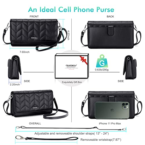 nuoku Women Small Crossbody Bag Cellphone Purse Wallet with RFID Card Slots 2 Straps Wristlet, D- Black - Image 4
