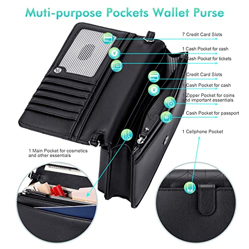 nuoku Women Small Crossbody Bag Cellphone Purse Wallet with RFID Card Slots 2 Straps Wristlet, D- Black - Image 3