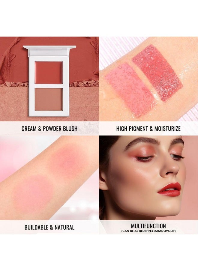 BEUSELF - Blush For Cheeks, Highly Pigmented Soft Matte Cream Blusher Palette, Two Tone Blendable Creme & Powder Mineral Blush, Smooth Long Wear Moisturizing Rosy Glow Blushes Natural Looking, Vegan (Tipsy 01#) - Image 1