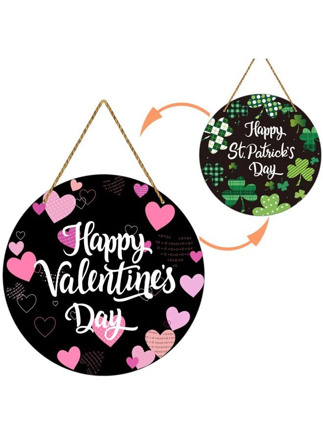 YUNKKIN Reversible Valentines Day St Patricks Day Door Decoration Classic Valentines Day Heart Wreath Decor St Patricks Day Shamrock Decor Wooden Wall Hanging Front Door Wreath for Indoor Outdoor Home Decor - Image 1