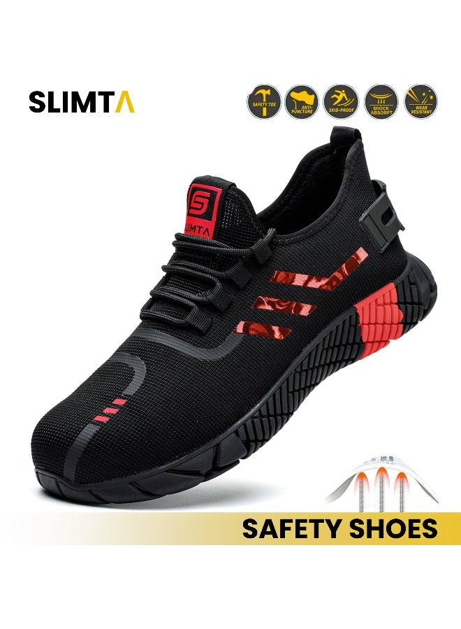 سليمتا SLIMTA الرجال النساء أحذية السلامة عدم الانزلاق الصلب تو كاب المدربين شبكة تنفس خفيفة الوزن مريحة مقاومة للثقب الصناعية العمل المصنع أحذية رياضية سوداء واقية - Image 1