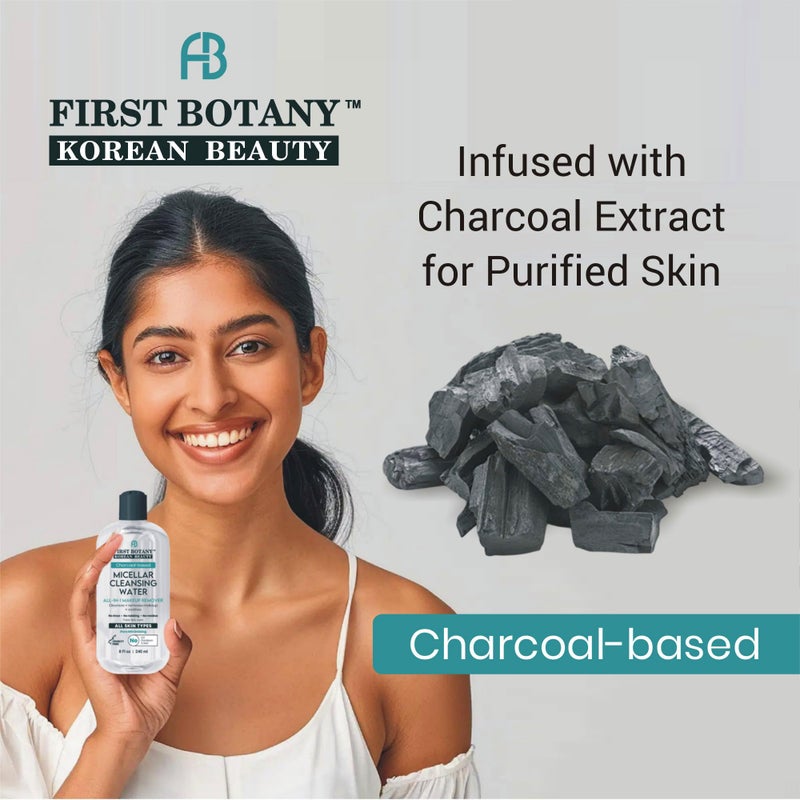 First Botany Korean Micellar Water Makeup Remover - Charcoal Hydrating Toner and Cleanser, Pore Cleansing,Oil-Free, Gentle for All Skin Types 8 oz, - Image 3