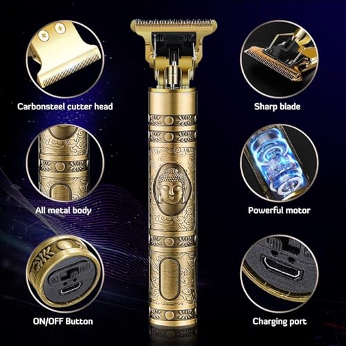SHOPOBOX Hair Trimmer For Men Buddha Style Trimmer, Hair Clipper, Adjustable Blade Clipper, Hair Trimmer And Shaver For Men, Retro Oil Head Close Cut Precise Hair Machine(Style-2), Multicolour - Image 3