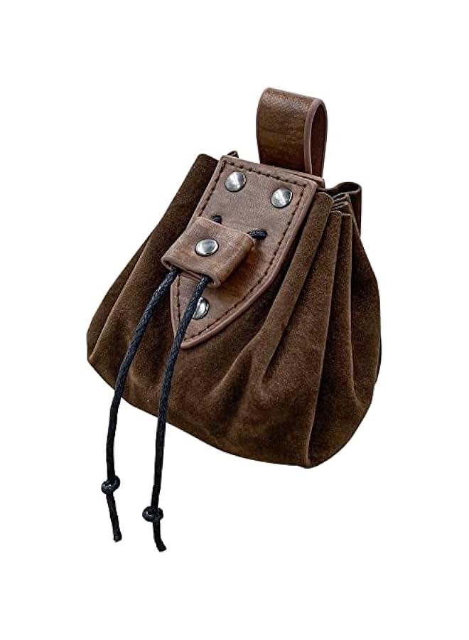 Vintage Medieval Faux Leather Drawstring Pouch, Middle Ages Portable Coin Purse, Rivets Belt Pouch Dice Bag For LARP Ren Faire  - Image 2