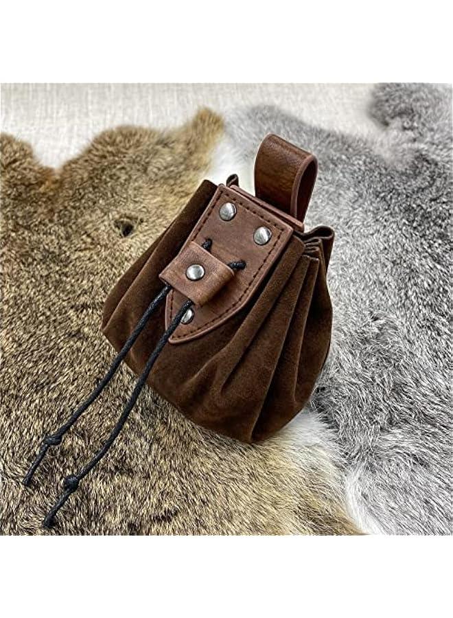 Vintage Medieval Faux Leather Drawstring Pouch, Middle Ages Portable Coin Purse, Rivets Belt Pouch Dice Bag For LARP Ren Faire  - Image 4