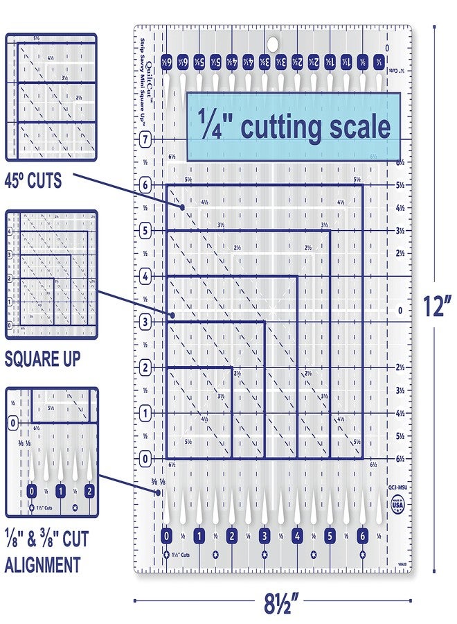 QuiltCut مسطرة خياطة اللحف الصغيرة ذات الفتحات المربعة من QuiltCut Strip Savvy - QCGE3 (8½ بوصة × 12 بوصة) - Image 2