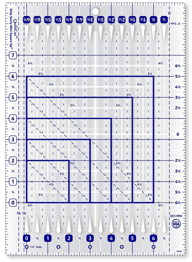 QuiltCut مسطرة خياطة اللحف الصغيرة ذات الفتحات المربعة من QuiltCut Strip Savvy - QCGE3 (8½ بوصة × 12 بوصة) - Image 1