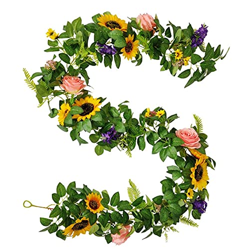 FLCSIed Handcrafted Real Touch Flower Roses Sunflowers Garland 623FT Artificial Foliage Greenery Vine with Mixed Flowers for Table Runner Wedding Arch Backdrop Centerpieces Photo Booth Yellow