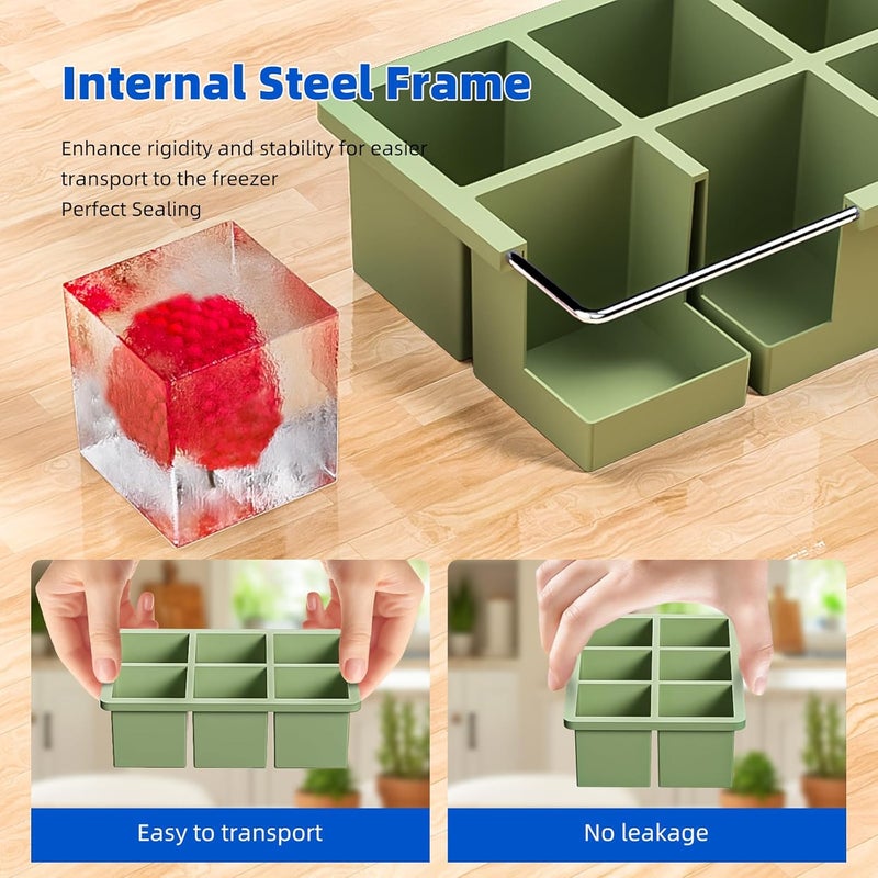 HANCELANT Large Ice Cube Tray for Whiskey 3 Pack - Silicone Square Ice Cube Mold with Removable Lid (Blue, Green, Pink) - Image 3