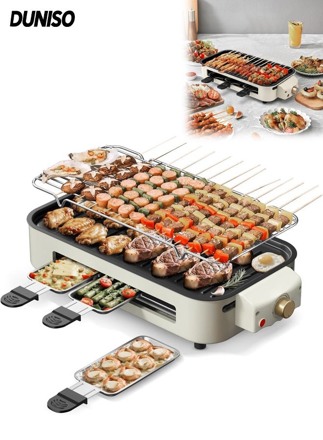 Electric Indoor Grill,Indoor Grill Smokeless,Grills 2 in 1 Indoor for Kitchen with Grill Net and Non Stick Cooking Removable Plate,Temperature Control, Dishwasher Safe,Suitable for Year Round Grilling