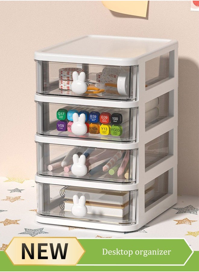 DUNISO Desk Organizer with Drawers,Multifunction Desk Organizer, Stackable Plastic Drawers Organizer,Desktop Storage for Office Supplies Great for Office School Home Vanity Etc(White & 4 Drawers)  - Image 1