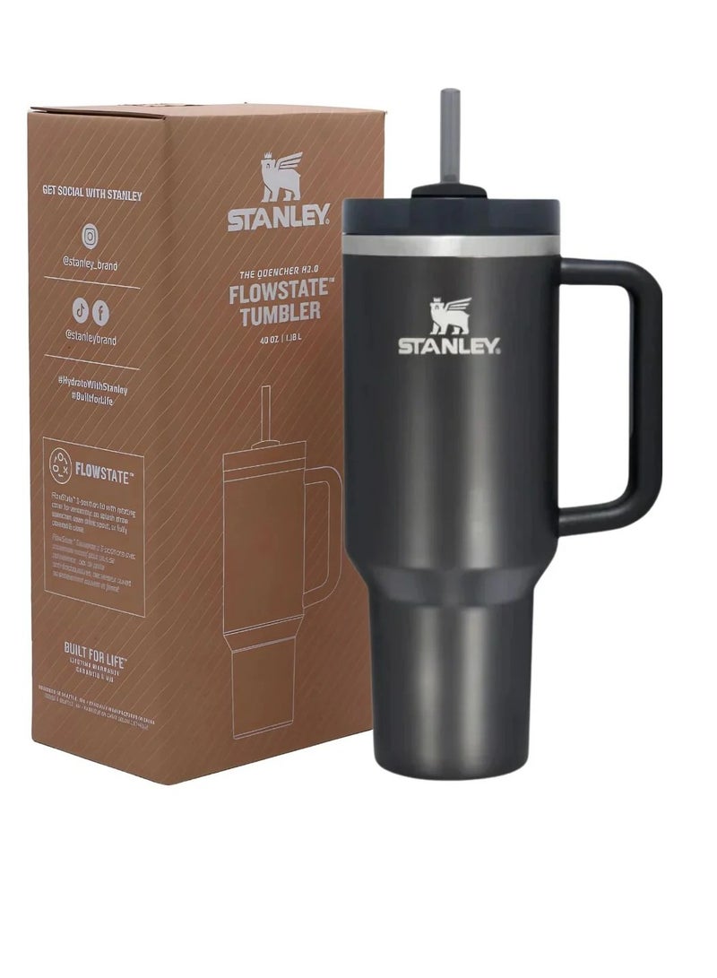 Stanley Quencher H2.0 FlowState Vacuum Insulated Tumbler 40oz Black – Stainless Steel Travel Mug with Lid & Straw – Double-Wall Leakproof Flask – Keeps Drinks Hot for 7 Hours, Cold for 24 Hours – Reusable, Portable Thermos for Coffee, Tea, Water, Juice & Smoothies  - Image 1