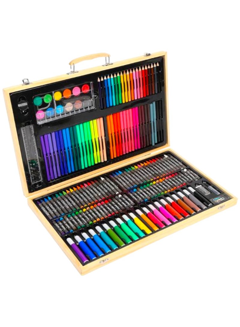 Toy Box 180 Colors Art Supplies Art Set Includes Oil Pastels, Crayons, Colored Pencils, Markers,Watercolor Cakes,Deluxe Portable Double Layers Wooden Style Gift Box for Kids Teens Adults - Image 1