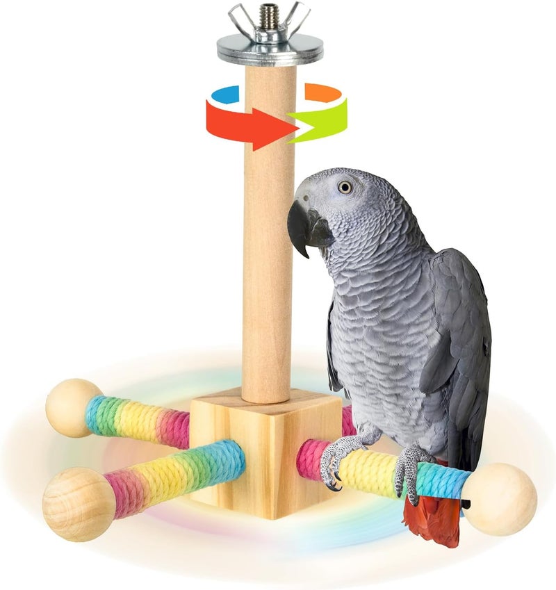 Agape Bird Toy, Parrot 360° Interactive Rotating Perch, Bird Cage Accessories for Small and Medium Parrots to Expend Energy, Wooden Stand for Parakeets Cockatiels Lovebirds Conures Finches Budgies - Image 1
