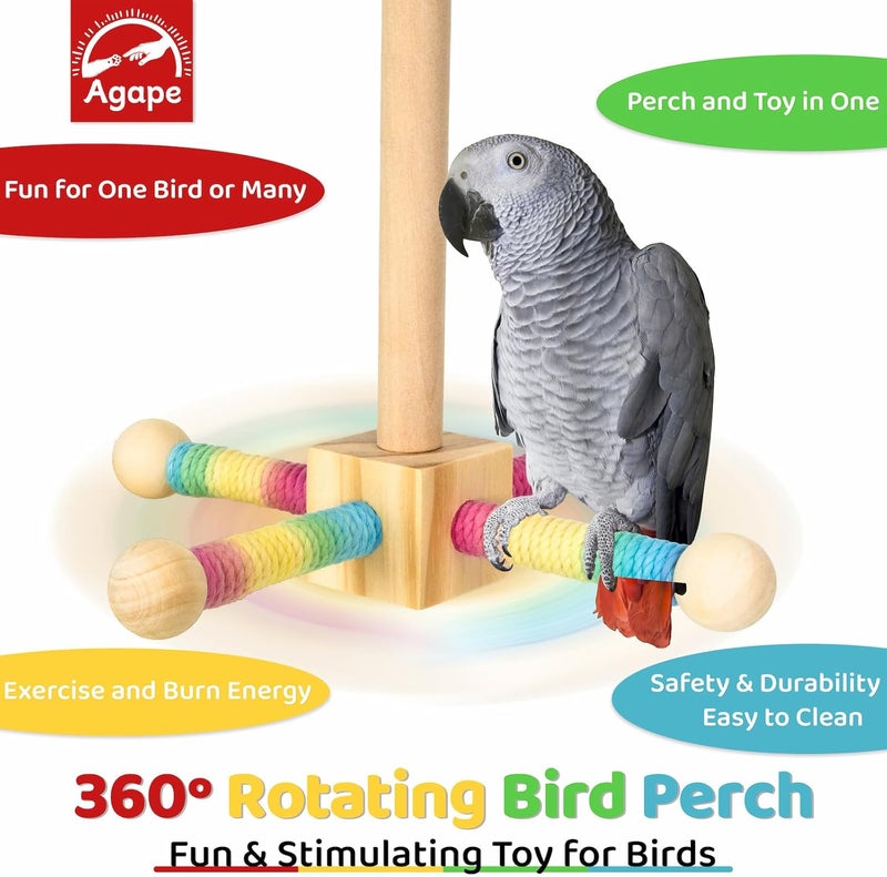 Agape Bird Toy, Parrot 360° Interactive Rotating Perch, Bird Cage Accessories for Small and Medium Parrots to Expend Energy, Wooden Stand for Parakeets Cockatiels Lovebirds Conures Finches Budgies - Image 2