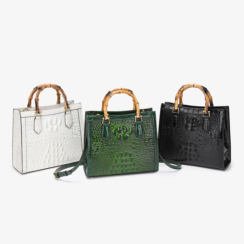 Crocodile Pattern Middle-Aged Mother'S Bag, High-End Bamboo Handle Tote Bag, Versatile Designer Leather Women'S Bag - Image 4